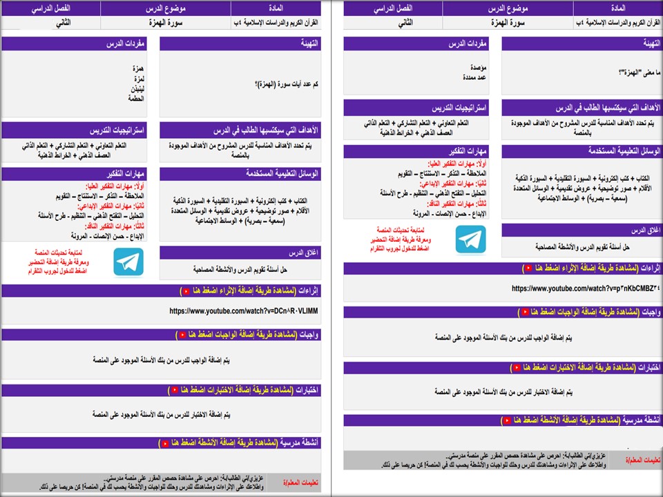 خطة التعلم الأسبوعية الدراسات الاسلامية رابع ابتدائي التربية الفكرية خطة التعلم الأسبوعية الدراسات الاسلامية رابع ابتدائي التربية الفكرية
