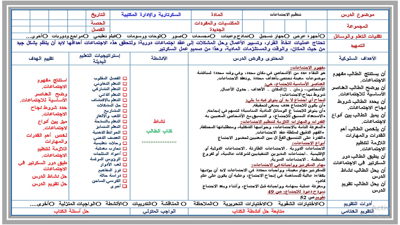 خطة التعلم الأسبوعية السكرتارية والإدارة المكتبية ثالث ثانوي مسارات الترم الثاني خطة التعلم الأسبوعية السكرتارية والإدارة المكتبية ثالث ثانوي مسارات الترم الثاني