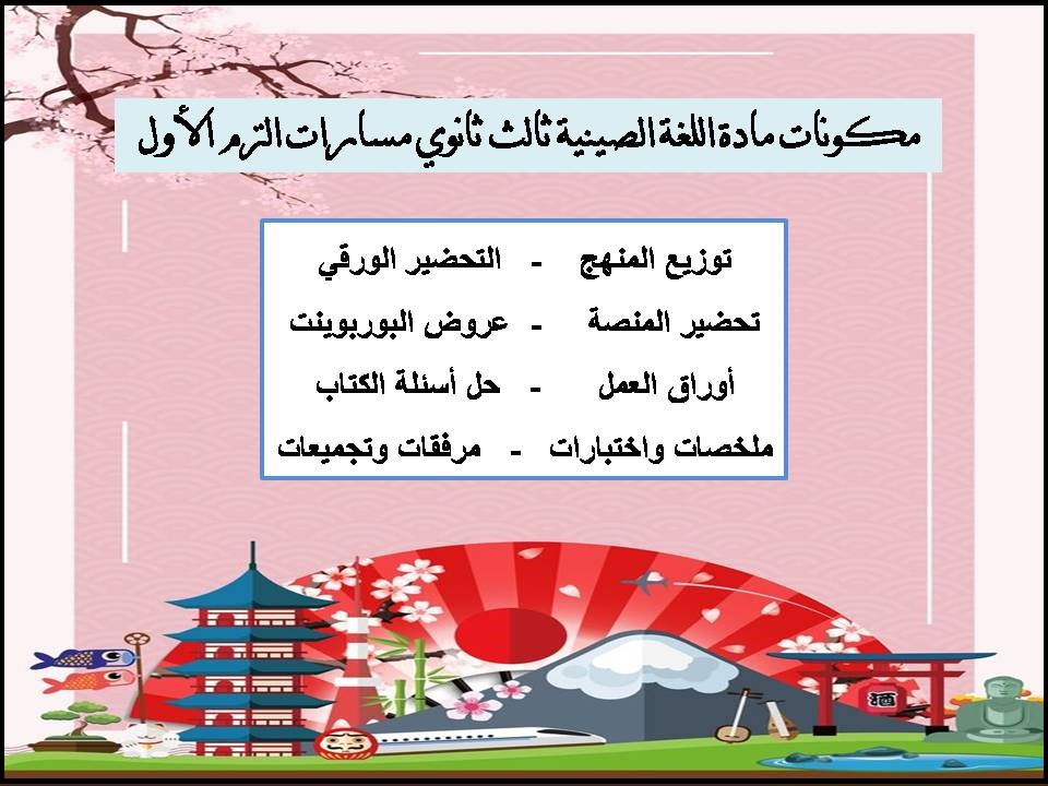 خطة التعلم الأسبوعية اللغة الصينية ثالث ثانوي مسارات الترم الأول خطة التعلم الأسبوعية اللغة الصينية ثالث ثانوي مسارات الترم الأول