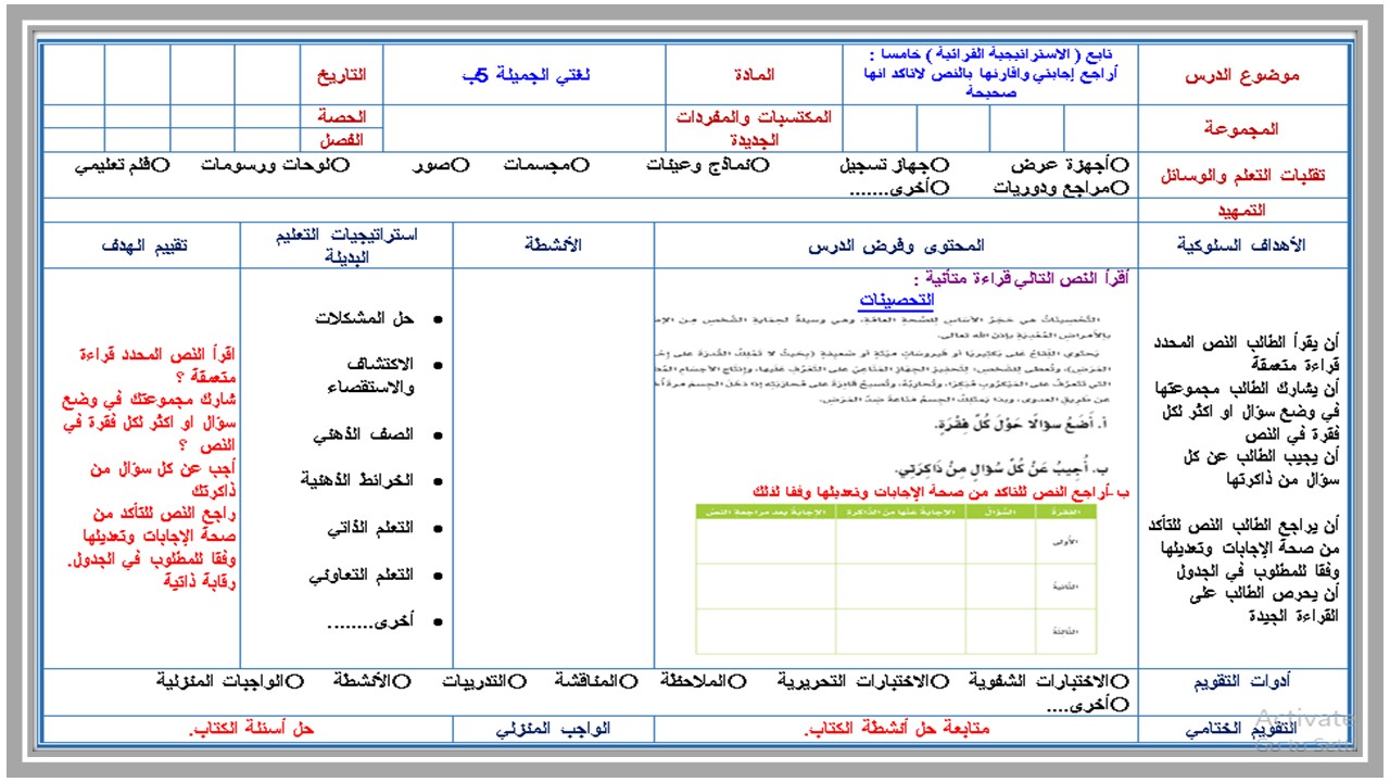 خريطة نواتج التعلم مادة لغتي خامس ابتدائي خريطة نواتج التعلم مادة لغتي خامس ابتدائي
