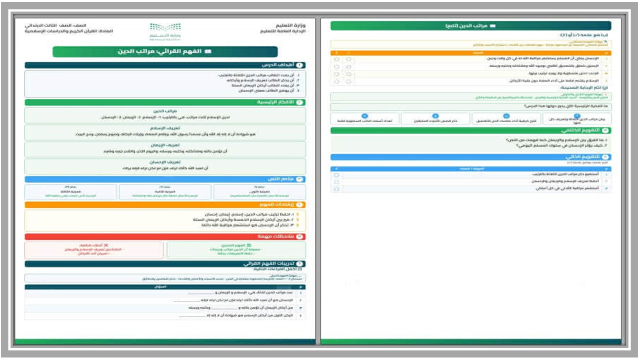الفهم القرائي اسلامية ثالث ابتدائي الفهم القرائي اسلامية ثالث ابتدائي