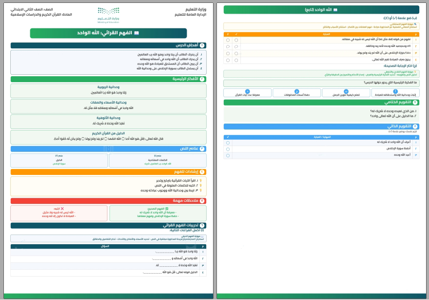 الفهم القرائي اسلامية ثاني ابتدائي الفهم القرائي اسلامية ثاني ابتدائي