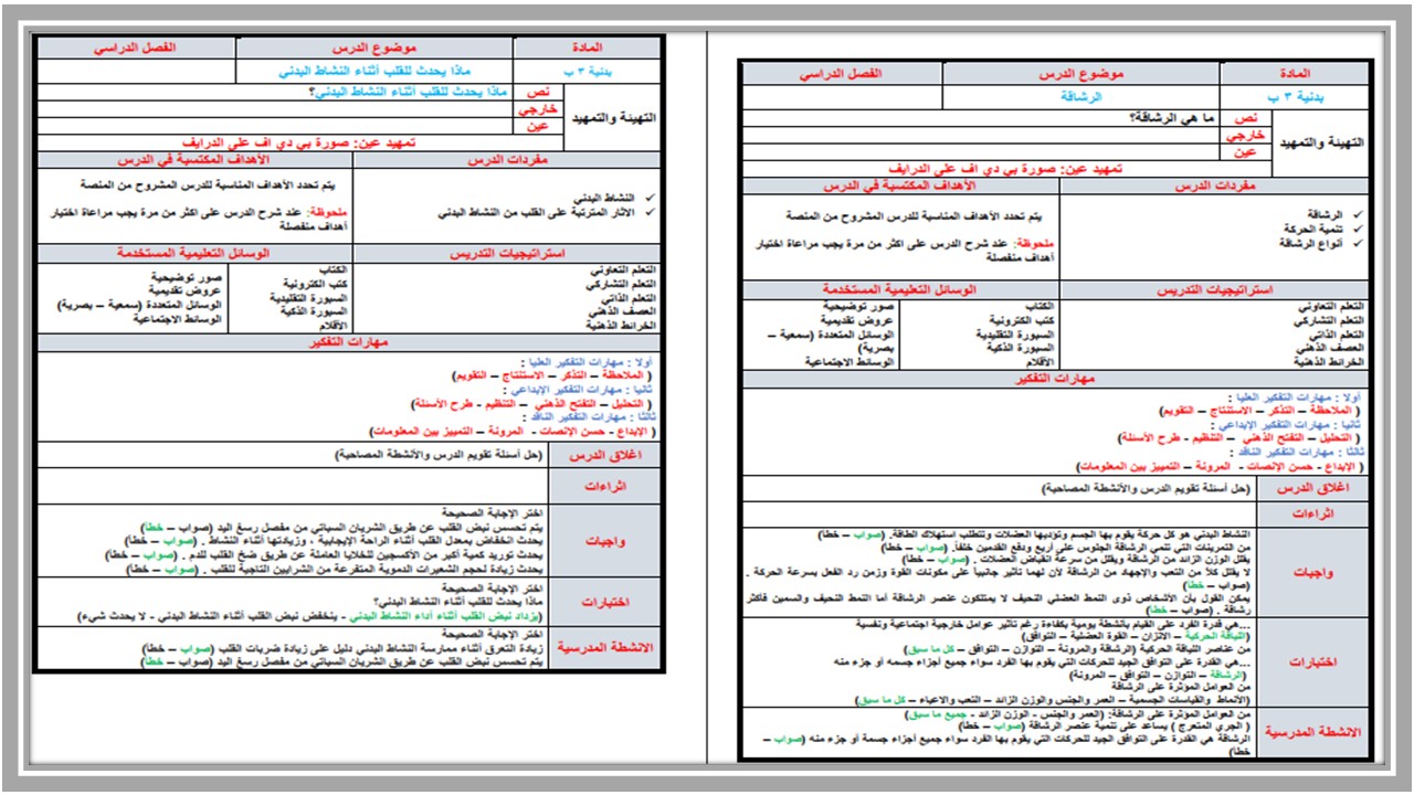 الفهم القرائي بدنية ثالث ابتدائي الفهم القرائي بدنية ثالث ابتدائي