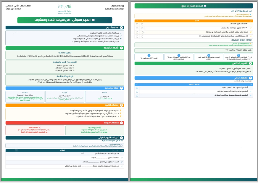 الفهم القرائي رياضيات ثاني ابتدائي الفهم القرائي رياضيات ثاني ابتدائي