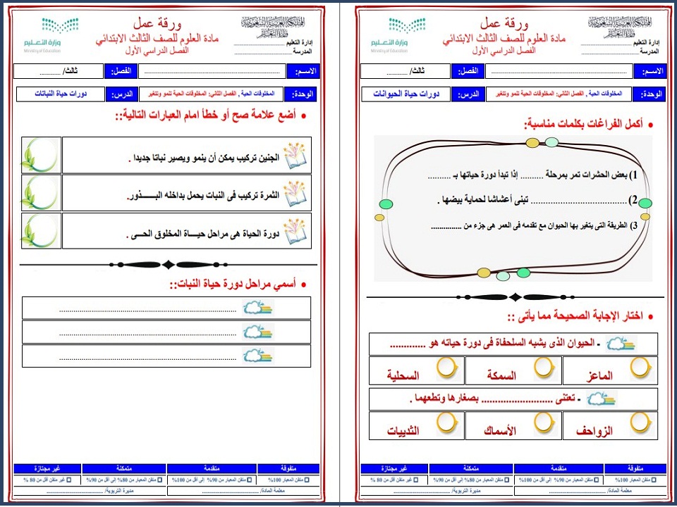 الفهم القرائي علوم ثالث ابتدائي الفهم القرائي علوم ثالث ابتدائي