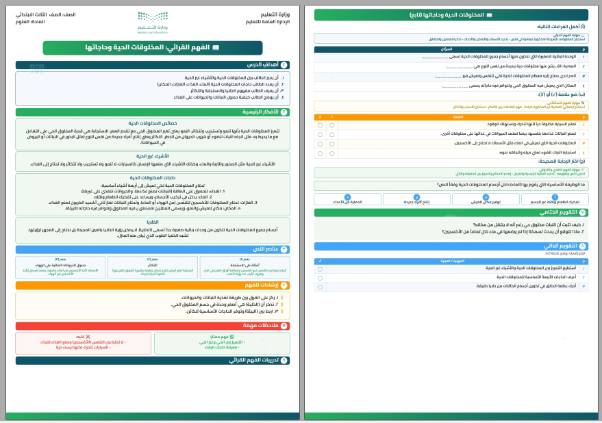 الفهم القرائي علوم ثالث ابتدائي الفهم القرائي علوم ثالث ابتدائي