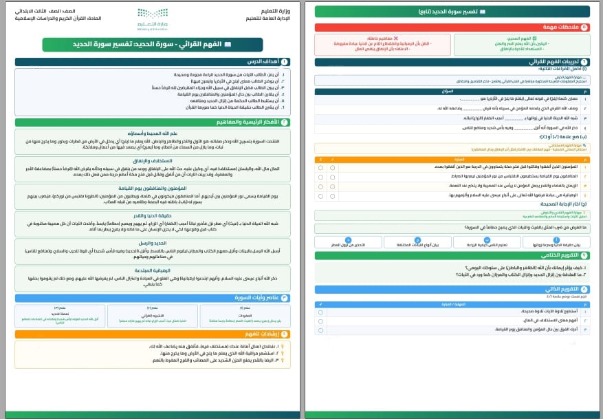 الفهم القرائي قرآن تلاوة ثالث ابتدائي الفهم القرائي قرآن تلاوة ثالث ابتدائي