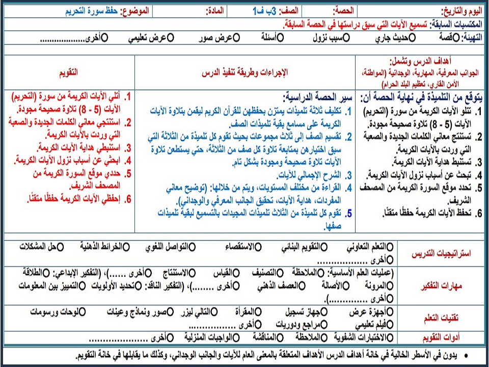 الفهم القرائي قرآن حفظ ثالث ابتدائي الفهم القرائي قرآن حفظ ثالث ابتدائي