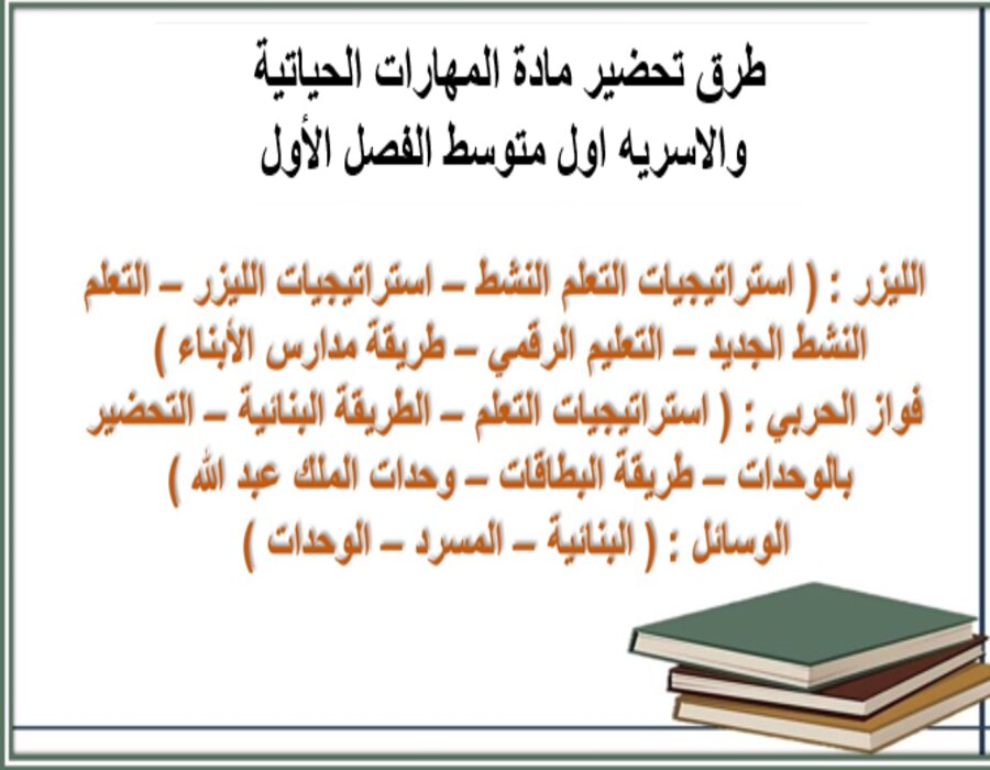 أوراق عمل المهارات الحياتية والاسريه اول متوسط الفصل الأول