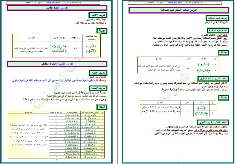 تحضير تجويد القرآن اول متوسط الفصل الدراسي الثاني