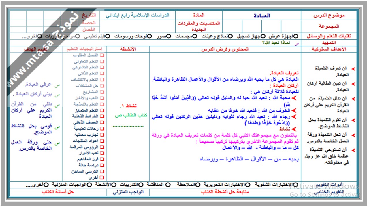 تحضير التجويد الصف الرابع الإبتدائى النصف الثاني 