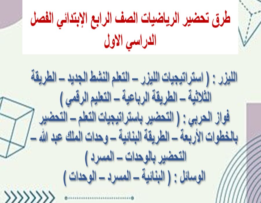 توزيع الرياضيات الصف الرابع الإبتدائي الفصل الدراسي الاول