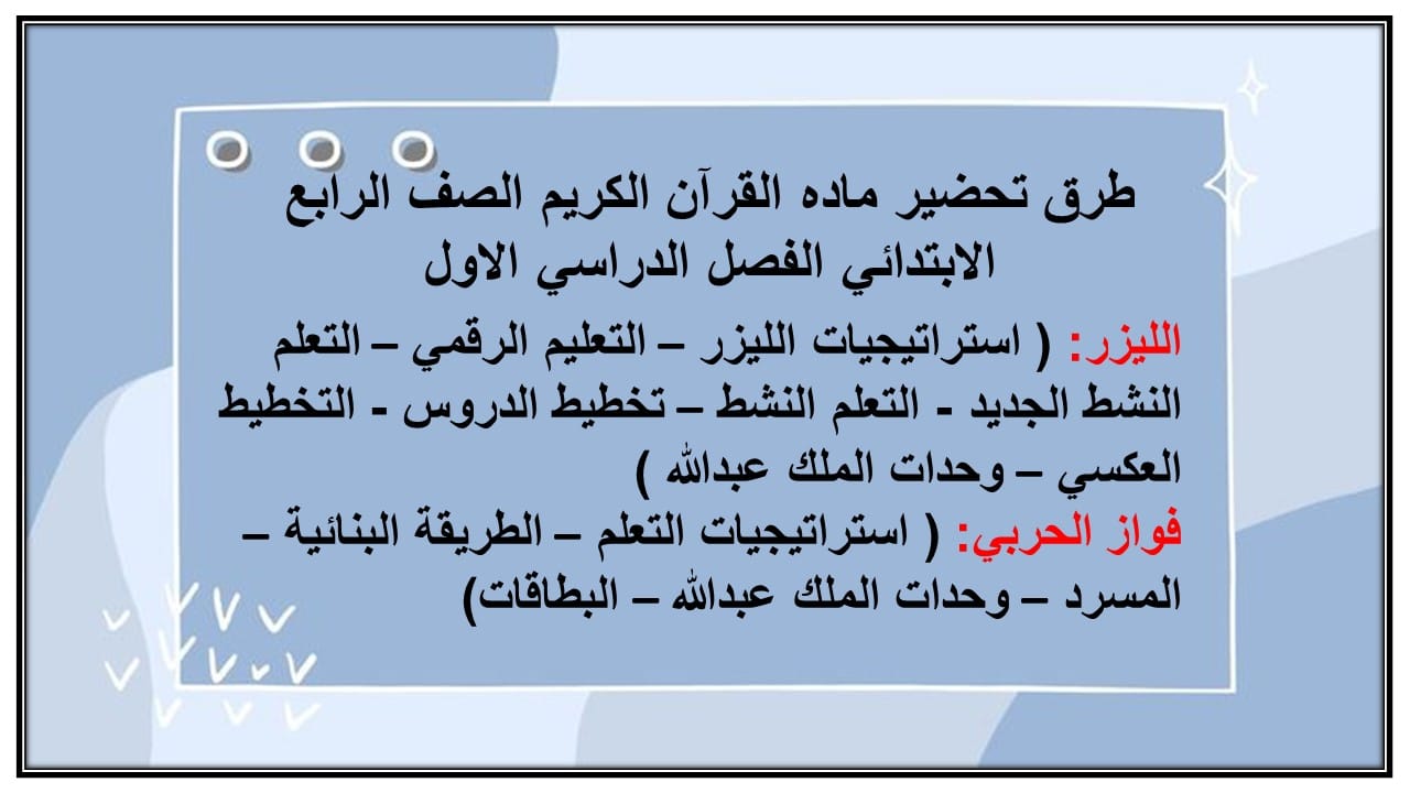 تحضير القرآن الكريم الصف الرابع الإبتدائي الفصل الدراسي الاول