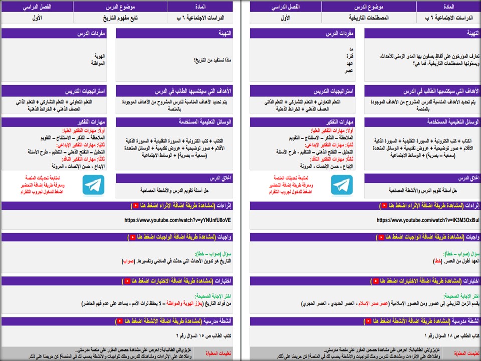 توزيع الإجتماعيات الصف السادس الإبتدائى الفصل الدراسى الأول