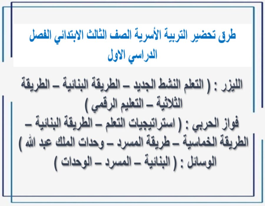توزيع التربية الأسرية الصف الثالث الابتدائي الفصل الدراسي الاول