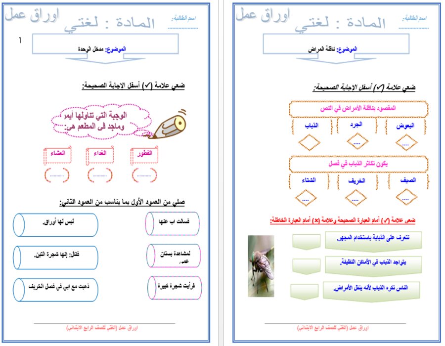 توزيع لغتي الصف الرابع الإبتدائي الفصل الدراسي الاول