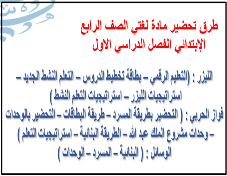 توزيع لغتي الصف الرابع الإبتدائي الفصل الدراسي الاول