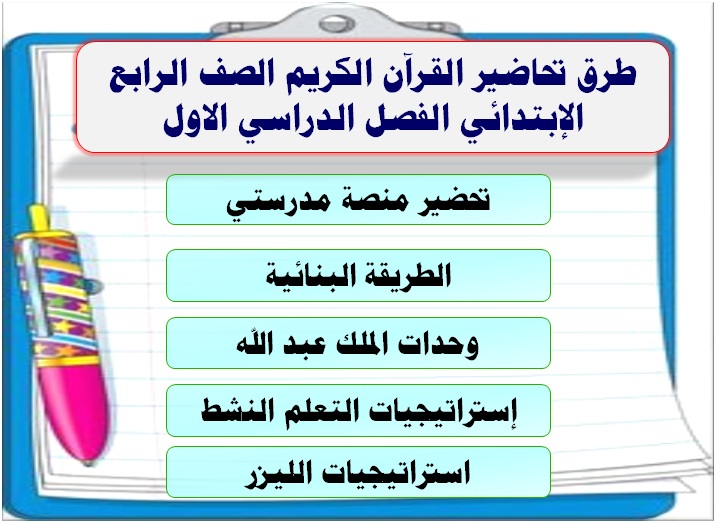 طرق تحاضير القرآن الكريم الصف الرابع الإبتدائي الفصل الدراسي الاول
