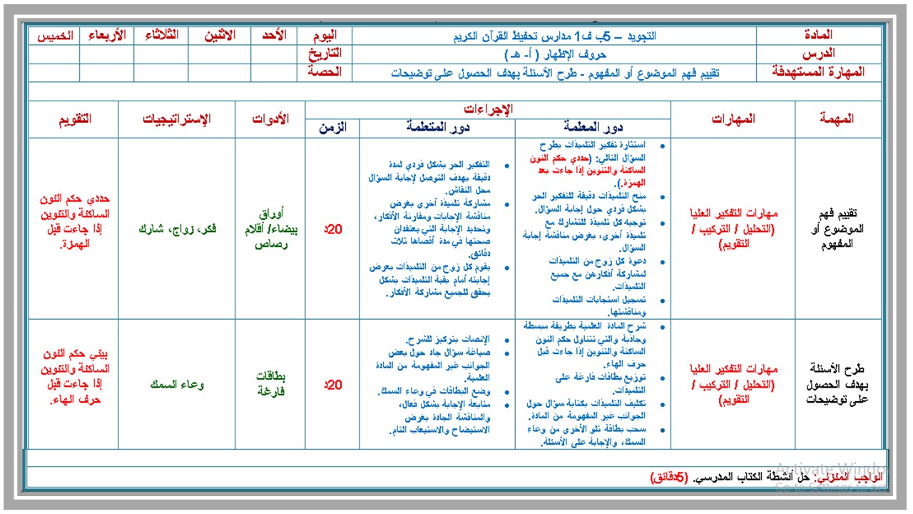 عروض باوربوينت التجويد الصف الخامس الابتدائي الفصل الدراسي الأول