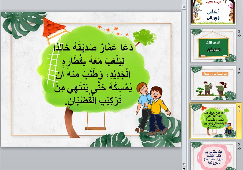 نموذج بوربوينت درس الصديقان لغتى الصف الثانى الابتدائي