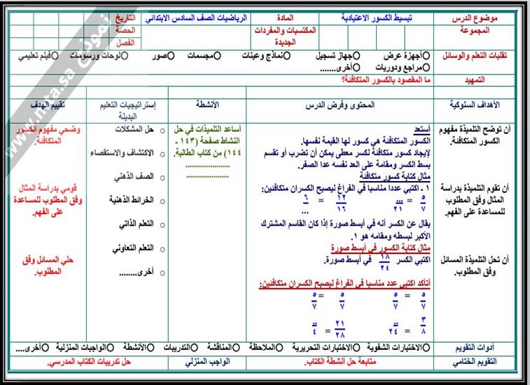أوراق عمل مادة رياضيات سادس ابتدائي الفصل الدراسي الثاني
