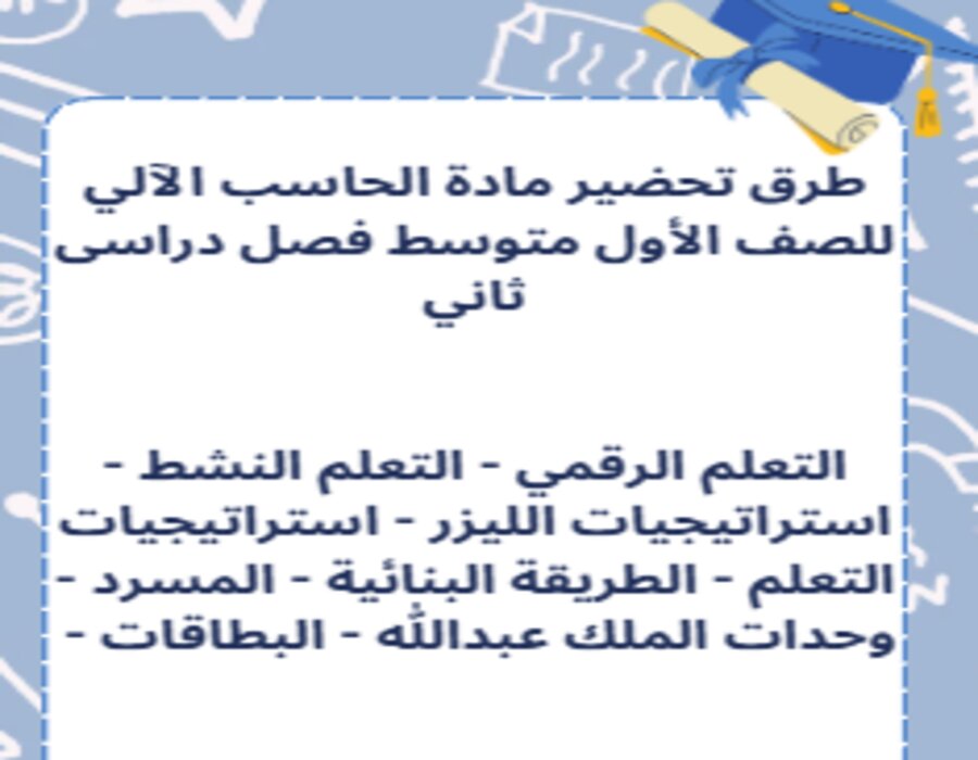 ورق عمل مادة الحاسب الآلي للصف الأول متوسط فصل دراسى ثاني