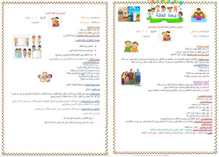 تحضير وحدة العائلة وحدات رياض اطفال
