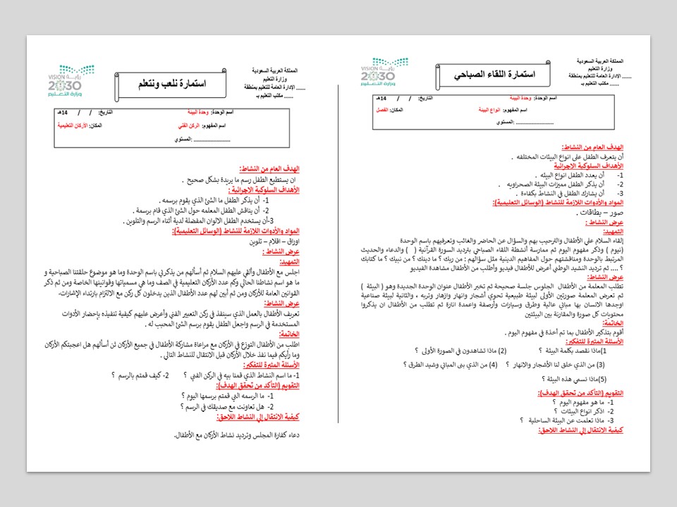 تحضير وحدة البيئة رياض اطفال