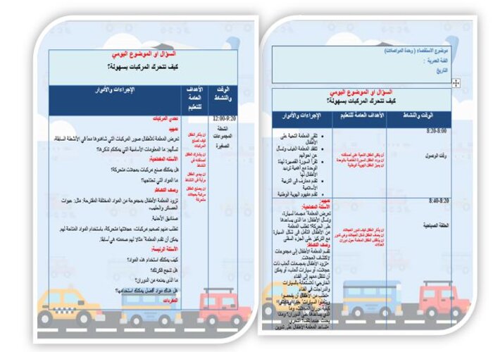 تحضير وحدة المواصلات رياض اطفال