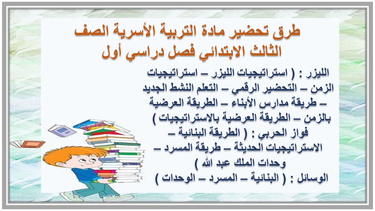 أوراق عمل مادة التربية الأسرية الصف الثالث الابتدائي فصل دراسي أول  