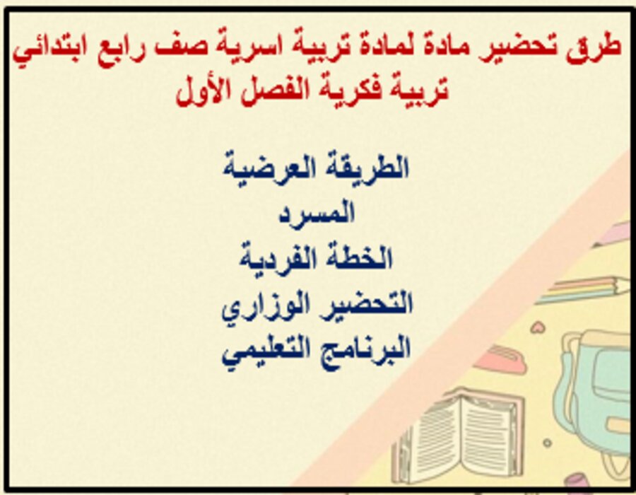 تحضير تربية فكرية لمادة تربية اسرية صف رابع ابتدائي الفصل الأول