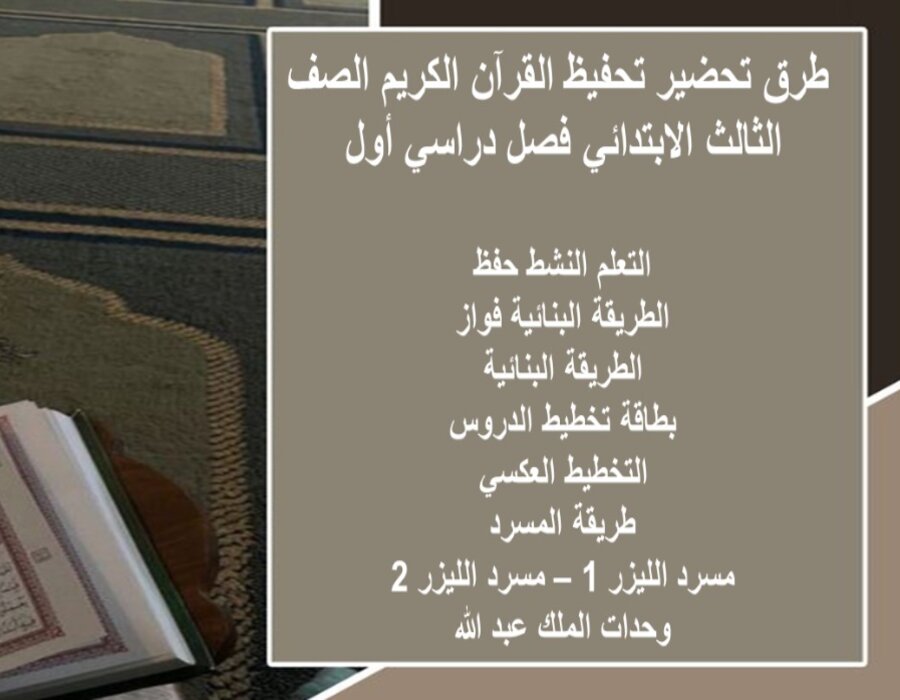 عروض بوربوينت تحفيظ القرآن الكريم الصف الثالث الابتدائي فصل دراسي أول 