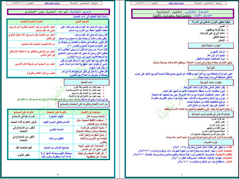 مهارات تربية اسرية صف ثالث متوسط الفصل الأول