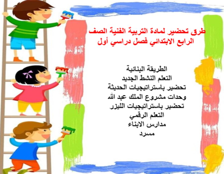 أوراق عمل لمادة التربية الفنية الصف الرابع الابتدائي فصل دراسي أول