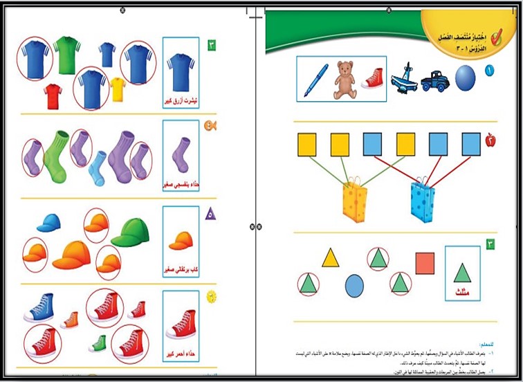 حل اسئلة مادة الرياضيات للصف الاول الابتدائي الفصل الدراسي الاول