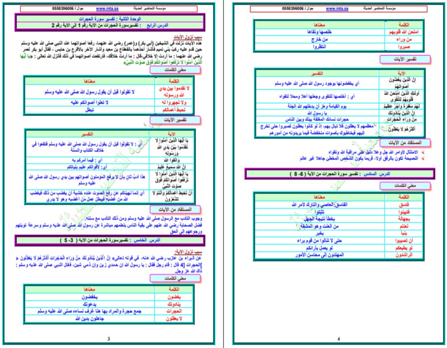 ملخص مادة الدراسات الإسلامية ثالث متوسط الفصل الأول