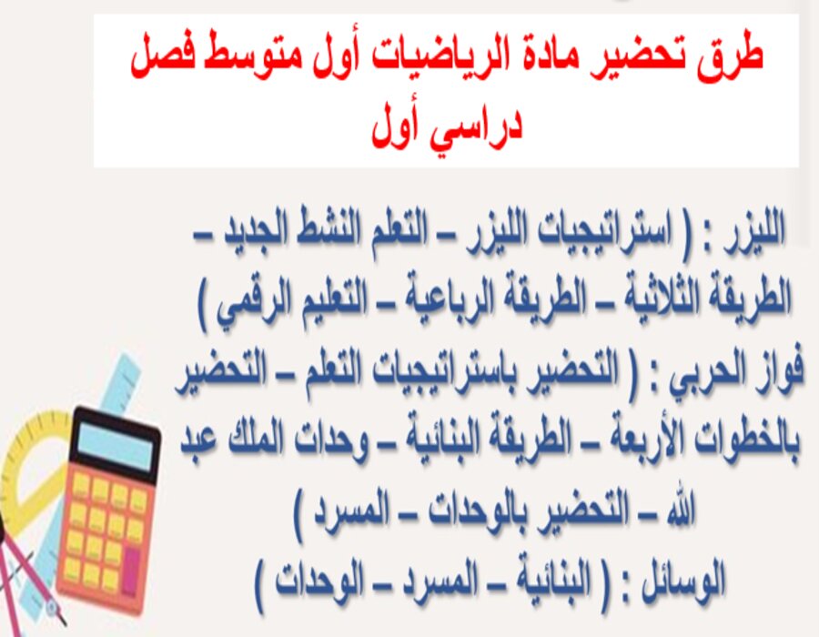 تحضير مادة الرياضيات أول متوسط فصل دراسي أول