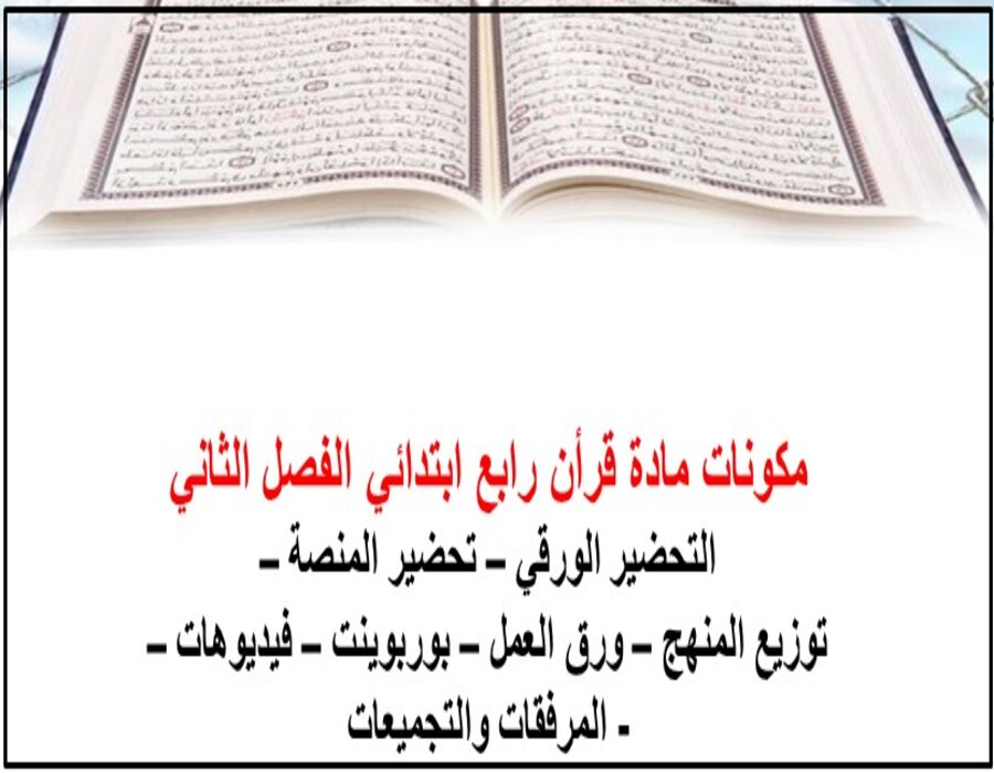 اوراق عمل مادة القرآن الكريم للصف الرابع الابتدائي الفصل الدراسي الثاني