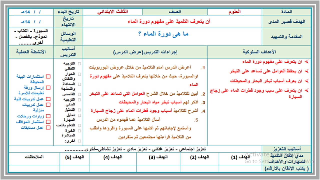 تحضير التربية الفكريه مادة علوم الصف الثالث الابتدائي الفصل الثانى