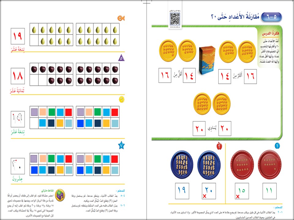 حل اسئلة مادة الرياضيات اول ابتدائي الفصل الدراسي الثانى