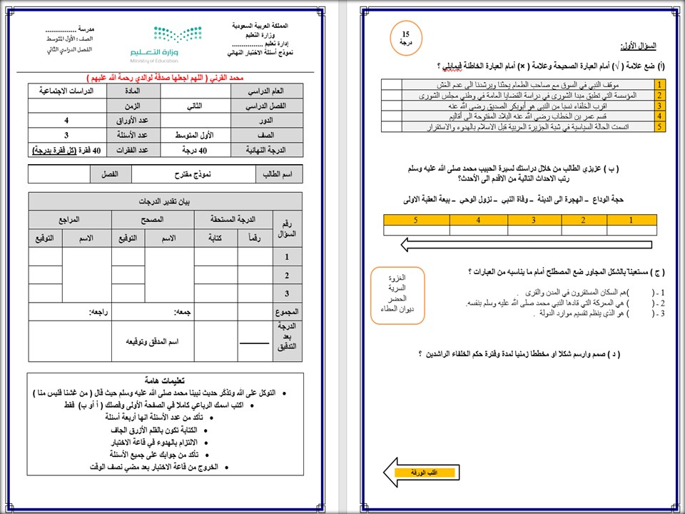 عروض بوربوينت مادة اجتماعيات أول متوسط فصل دراسي ثاني
