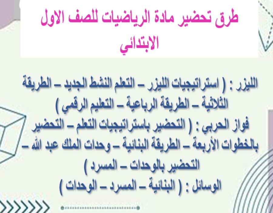 مهارات مادة الرياضيات للصف الاول الابتدائي