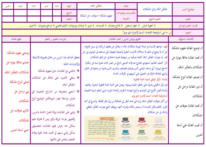 ورق عمل مادة التفكير الناقد