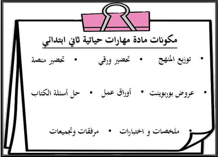 مهارات التربية الاسرية للصف الثاني الابتدائي الفصل الدراسي الثانى