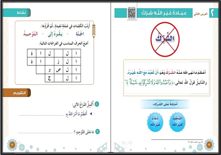مهارات لمادة دراسات إسلامية للصف الثاني الابتدائي الفصل الدراسي الثانى