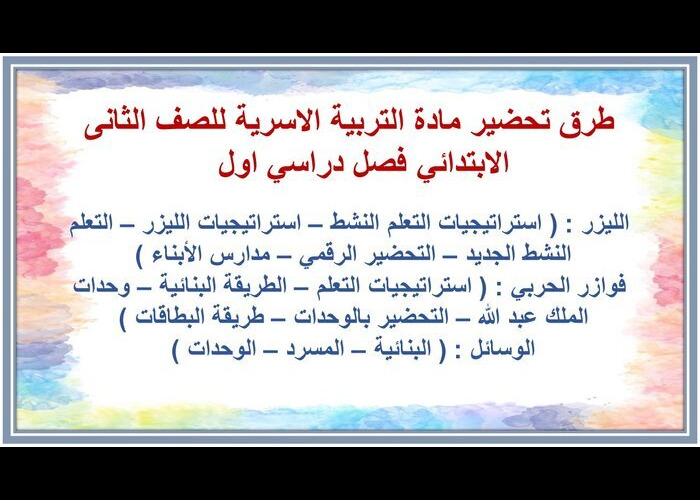 تحضير مادة التربية الاسرية للصف الثانى الابتدائي فصل دراسي اول 