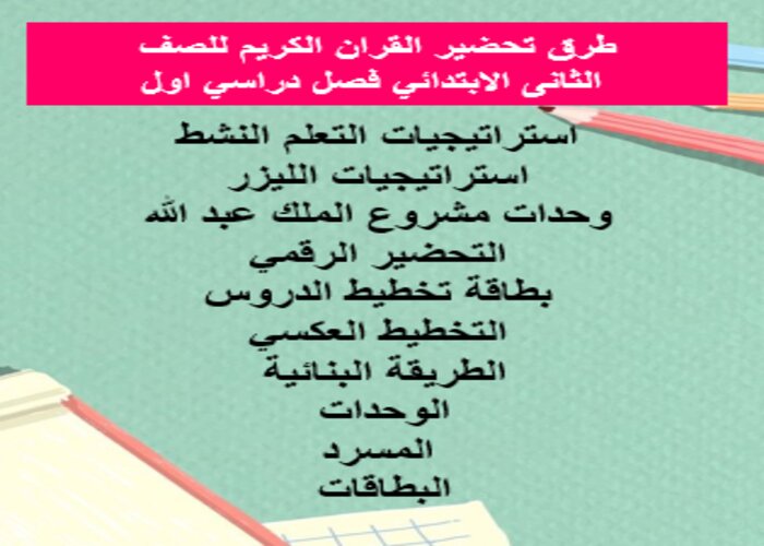 تحضير مادة القران الكريم للصف الثانى الابتدائي فصل دراسي اول