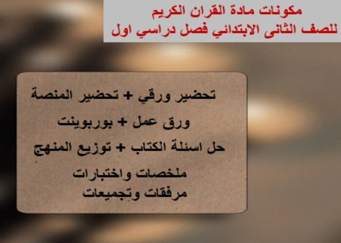 حل اسئلة مادة القران الكريم للصف الثانى الابتدائي فصل دراسي اول