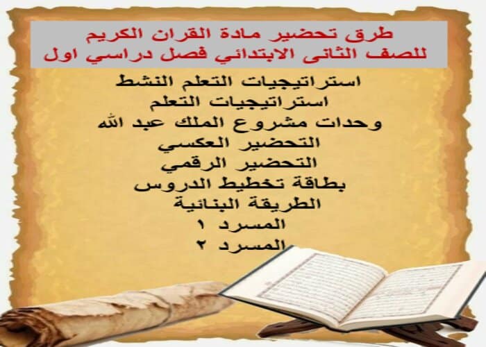 حل اسئلة مادة القران الكريم للصف الثانى الابتدائي فصل دراسي اول