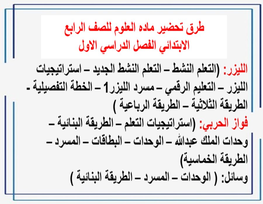 حل اسئلة ماده العلوم للصف الرابع الابتدائي الفصل الدراسي الاول